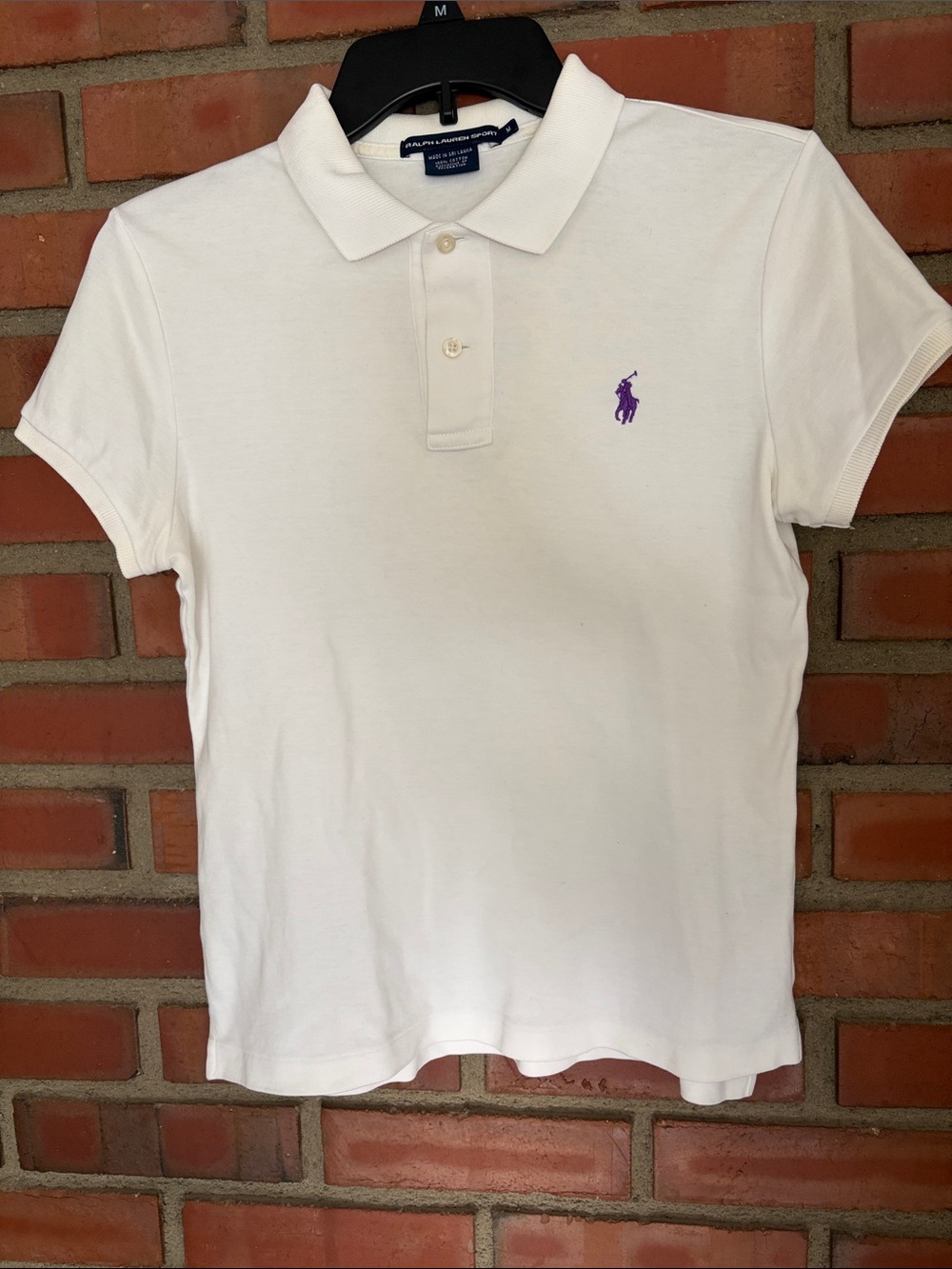 Ralph Lauren polo sport white polo top with embroidered purple pony medium